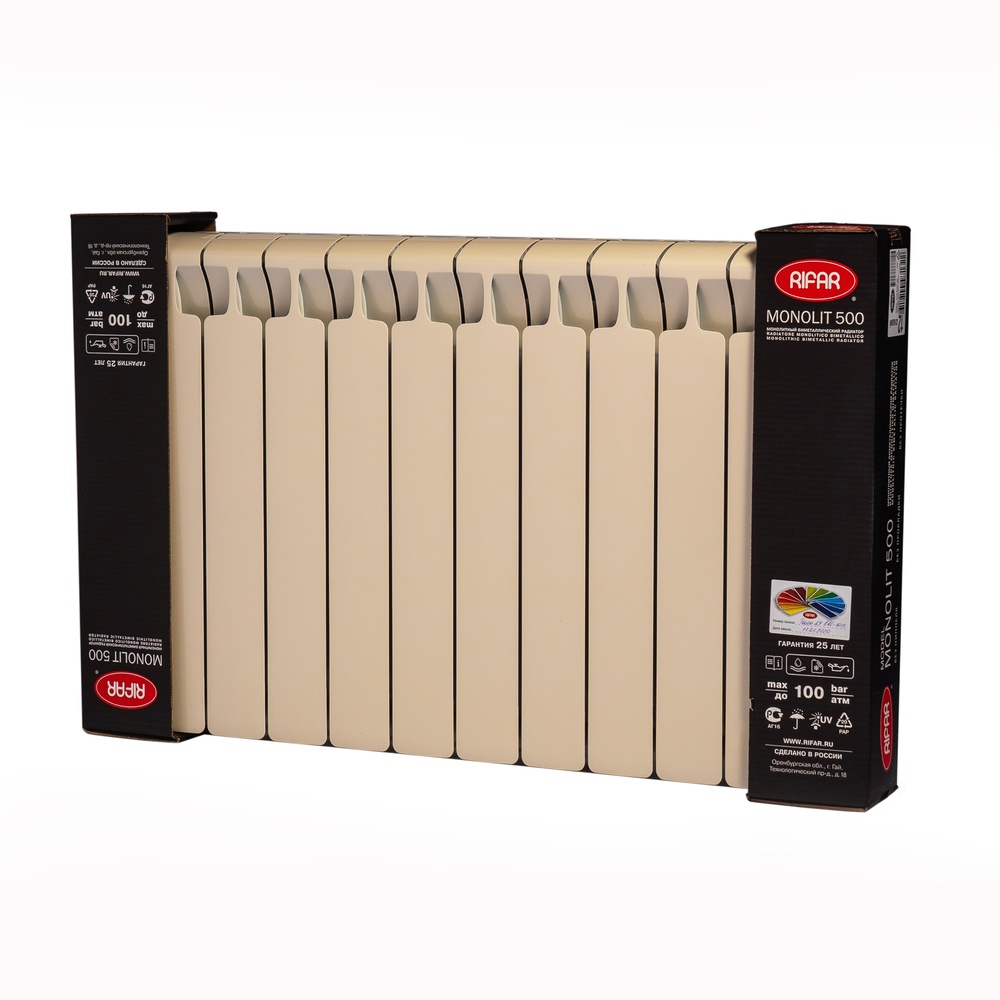 Радиатор биметаллический RIFAR Monolit 500 12 секций боковое подключение айвори RAL 1015 Б010112/1015