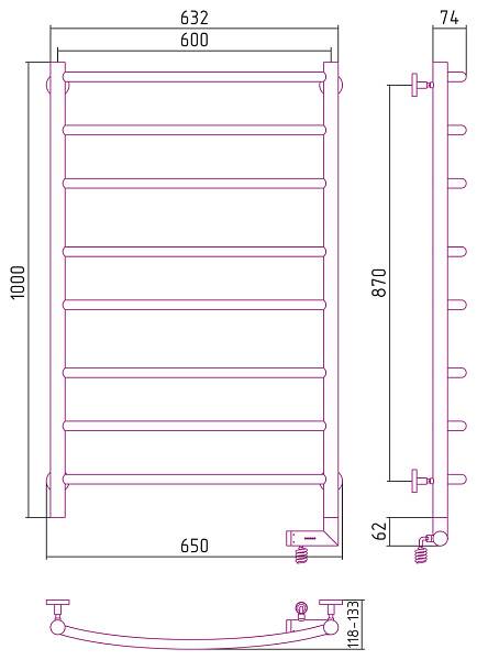 Полотенцесушитель электрический Сунержа Галант 2.0 600x1000 мм правый золото 03-5201-1060