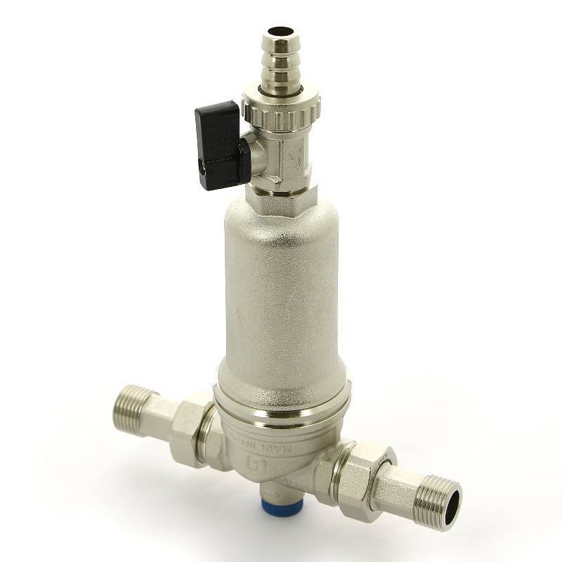 Фильтр промывной Uni-Fitt ВН 1/2 x 3/4 с редукционным соединением сливным краном и манометром никелированный 214B2300