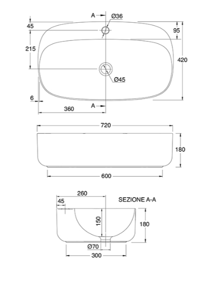 Раковина накладная Scarabeo Moon 720x420x180 мм с 1 отверстием для смесителя цвет Ardesia 550549