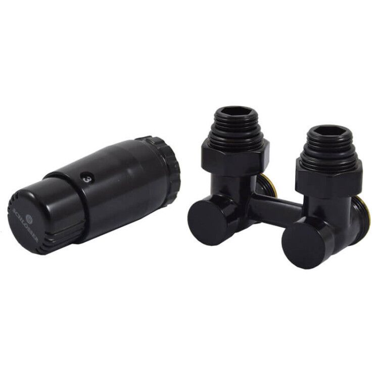 Комплект Schlosser Standard MINI 6008 узел нижнего подключения угловой G 3/4x3/4 с термоголовкой MINI M30x1,5 черный RAL 9005 600800067Ral9005