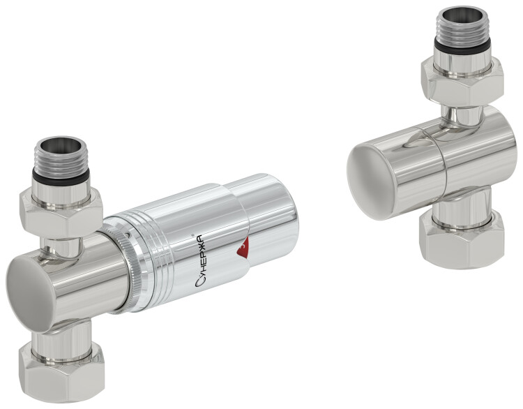Комплект терморегуляторов Сунержа автоматический прямой G 1/2 x G 3/4 хром 0014200001