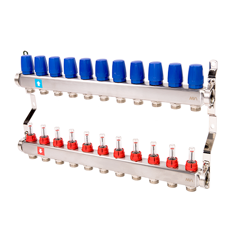Коллекторная группа Hogert Premium 1 x 3/4 EK 11 выходов с расходомерами HOGMS51106
