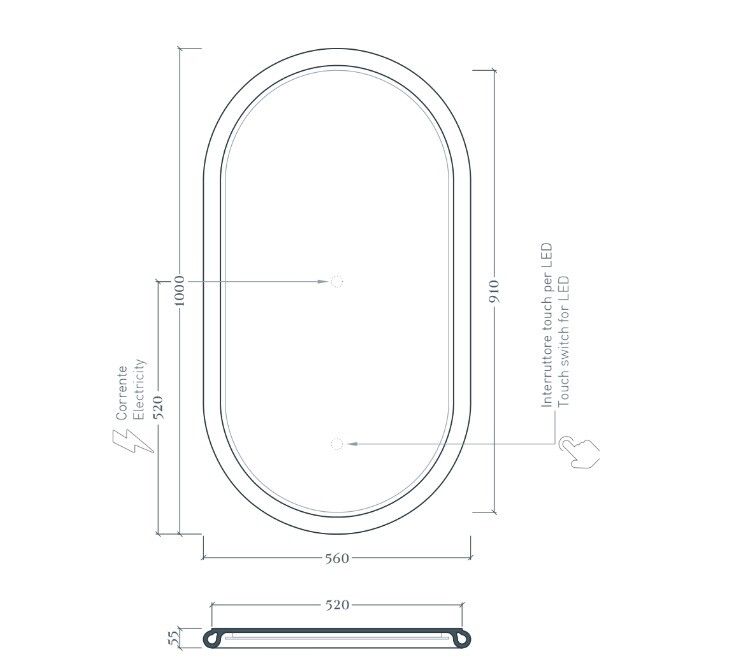 Зеркало Artceram Milano овальное 550x1000 мм с подсветкой рама brown matera ACS01941