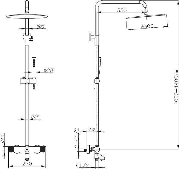 Душевая стойка Boheme Uno с термостатом и верхним душем GunMetal Shine 468-T-SGM