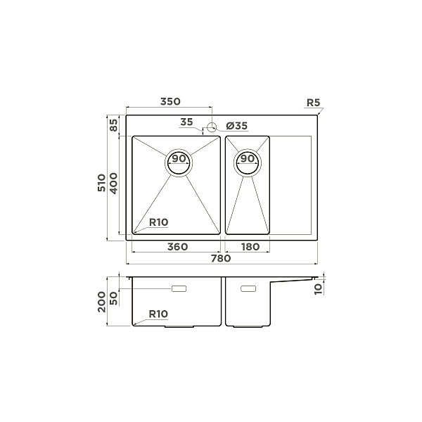 Кухонная мойка Omoikiri Akisame 78-2-L-IN 78x51 см нержавеющая сталь 4973062