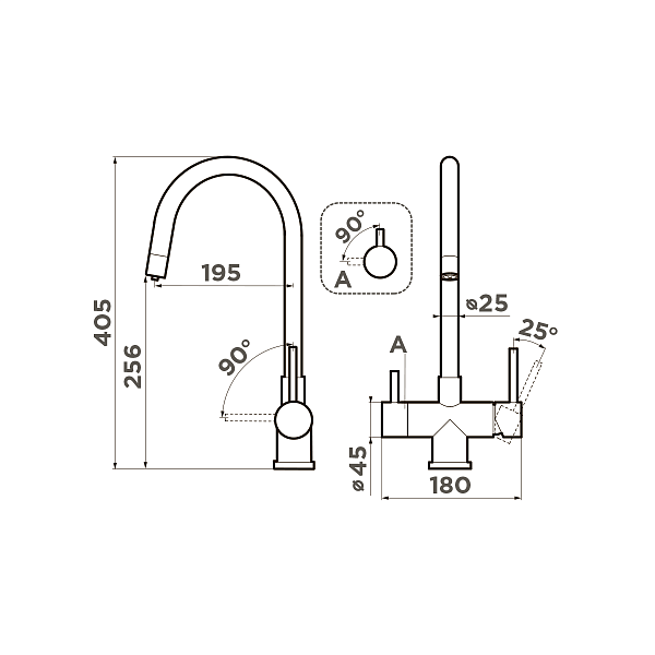 Смеситель для кухни Omoikiri Akita-GB с подключением фильтра графит 4994354
