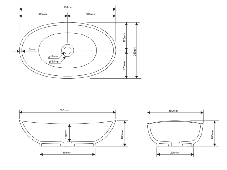Раковина DEA Design накладная 600x350x160 мм Dark Camel matt DD90376001