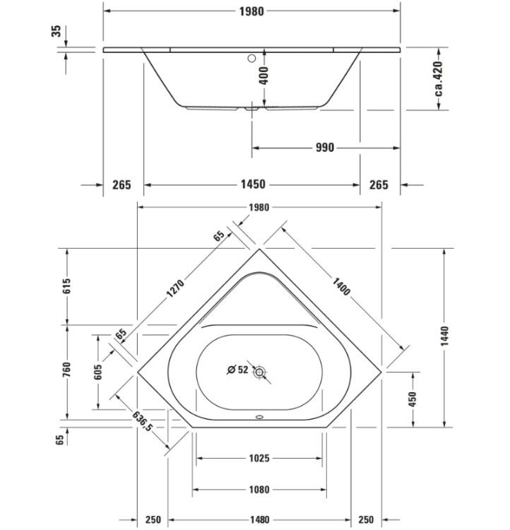 Ванна Duravit D-Code 1400x1400x420 мм угловая цвет белый 700137000000000