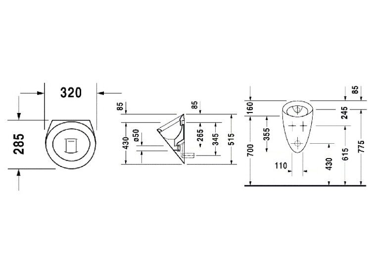 Писсуар подвесной Duravit Starck 1 320x285x515 мм белый 0834320000