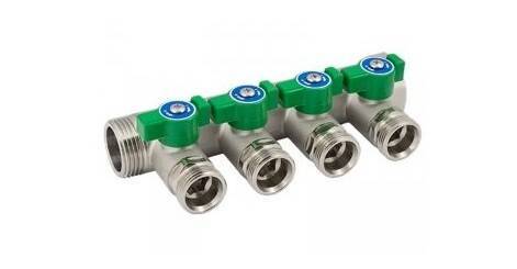 Коллектор модульный Hoger 3/4 x 3/4 EK 3 контура с шаровыми кранами латунь EMW0503