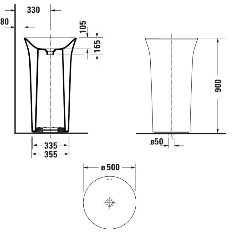 Раковина Duravit White Tulip 500x500 мм напольная слив в пол белый 2703500070