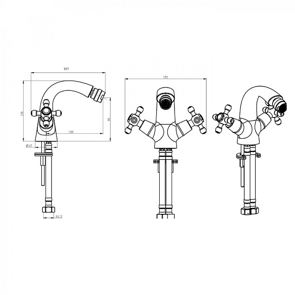 Смеситель для биде Boheme Crystal двухвентильный бронза 316-CRST