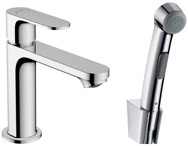 Смеситель для раковины hansgrohe Rebris S 110 с гигиеническим душем 72215000
