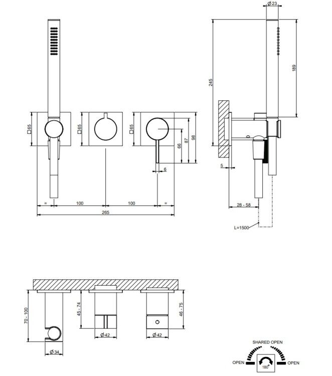 Смеситель для душа Gessi Inverco Rigato встраиваемый на 2 потребителя цвет Brass PVD 73536710