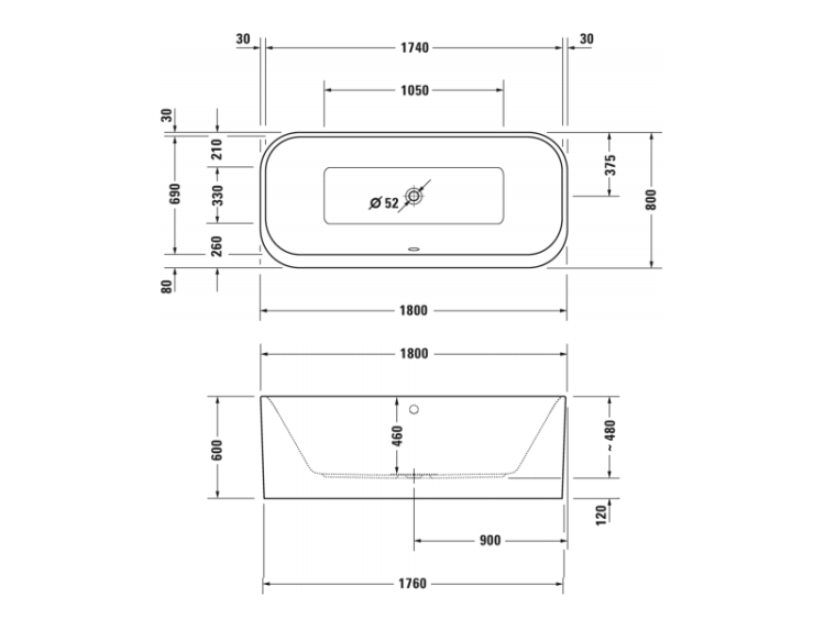 Ванна Duravit Happy D.2 Plus 1800x800 мм отдельностоящая белая 700453000000000