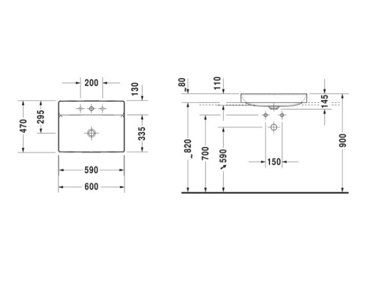 Раковина Duravit DuraSquare 600x470 мм шлифованная 2354600070