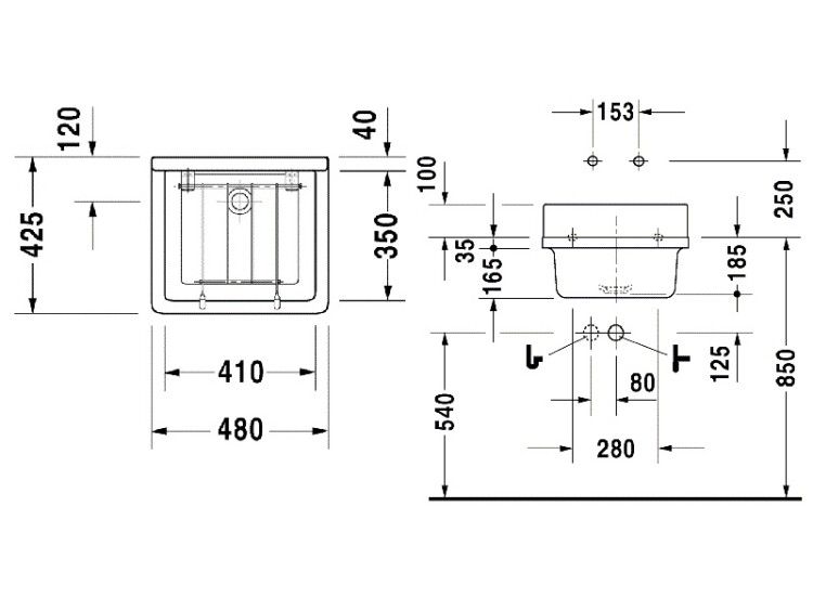 Раковина техническая Duravit Starck 3 480x425 мм подвесная 0313480000