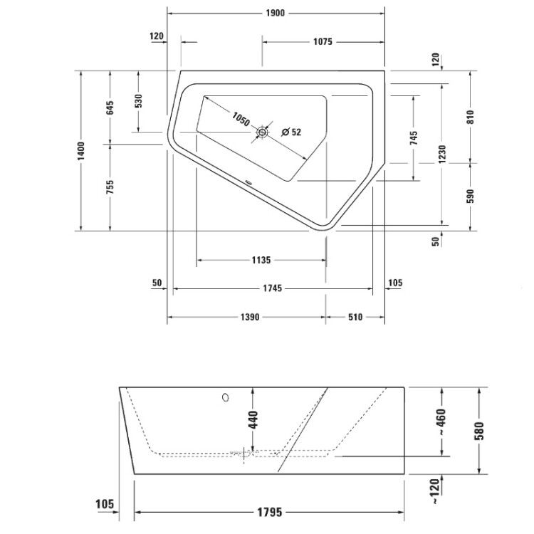 Ванна акриловая Duravit Paiova 5 190x140 см угол справа 700397000000000