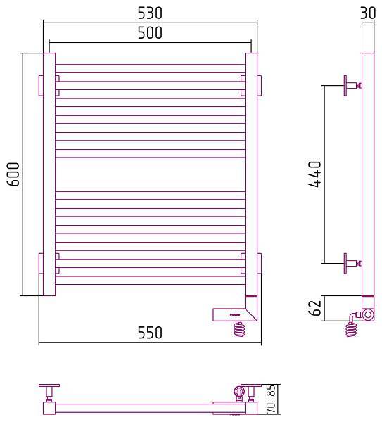 Полотенцесушитель электрический Сунержа Модус 2.0 500x600 мм правый без покрытия 00-5601-6050