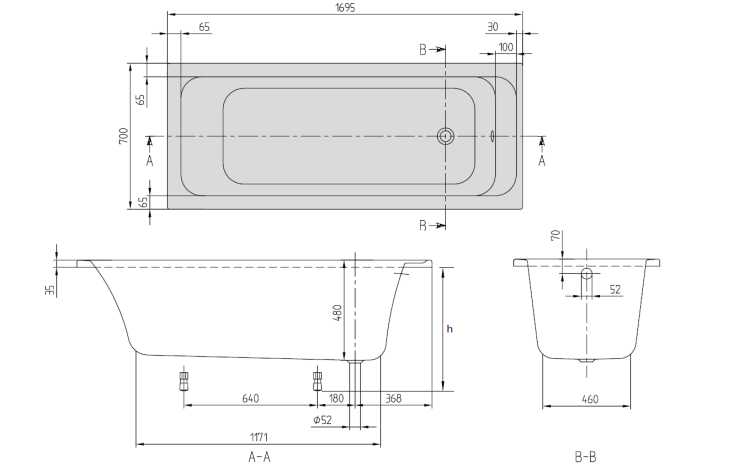 Ванна Villeroy & Boch Architectura 1700x700 мм UBA177ARA2V01