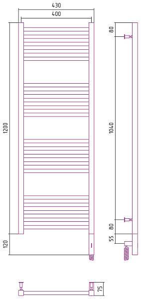 Полотенцесушитель электрический Сунержа Модус 3.0 400x1200 мм правый без покрытия 00-5701-1240