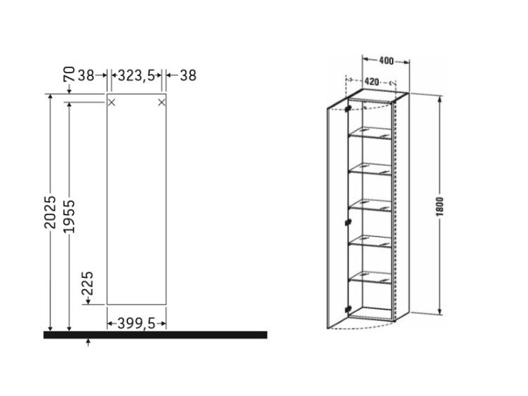 Шкаф-пенал Duravit DuraStyle 400x360x1800 мм подвесной петли слева белый глянцевый DS1229L2222