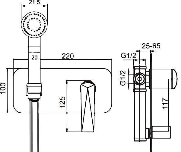 Гигиенический душ Boheme Venturo со смесителем черный глянцевый/золото 387-B