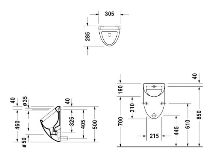 Писсуар Duravit Fizz 305x285x500 мм белый 0823360000