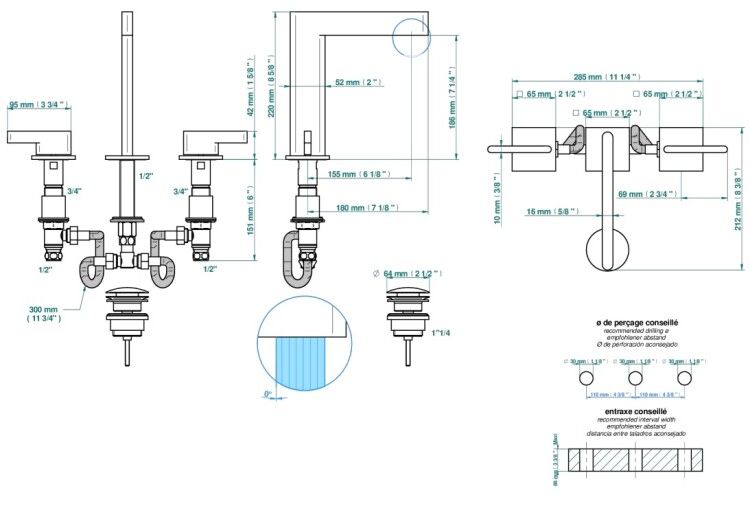 Смеситель для раковины THG Paris Icon-X with lever 3 отверстия хром U7HA02151