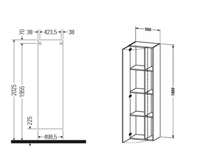 Шкаф-пенал Duravit DuraStyle 500x360x1800 мм подвесной петли слева орех натуральный DS1249L7979