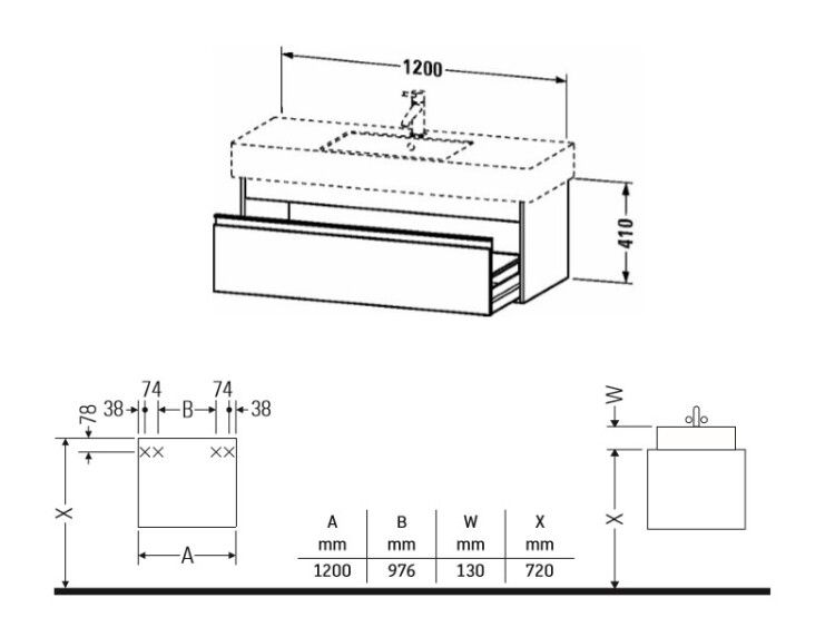 Тумба под раковину Duravit Ketho 1200x455x410 мм подвесная графит матовый KT669204949