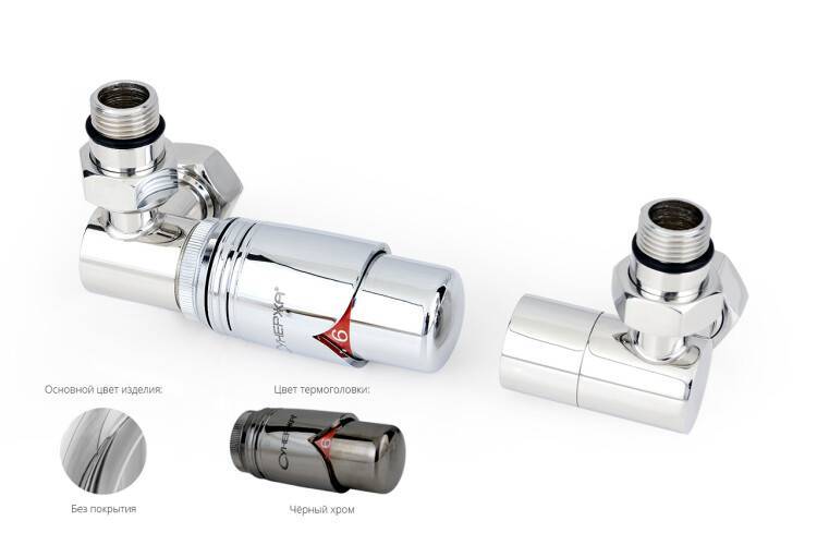 Терморегулятор автоматический Сунержа 3D G 1/2 x G 3/4 набор левый черный хром 0114216211