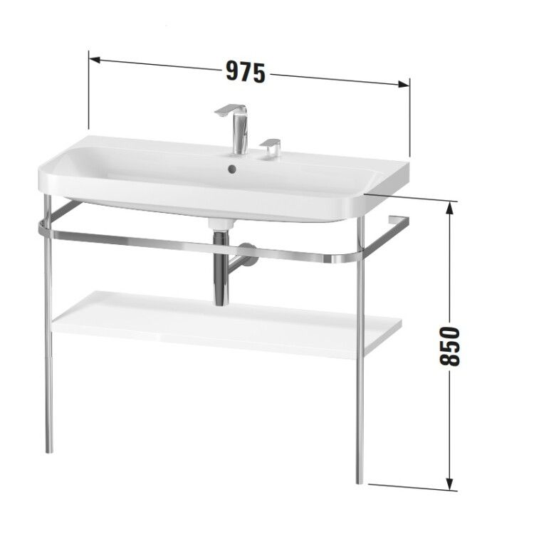 Консоль с раковиной Duravit Happy D.2 Plus 975x490x850 мм рама хром полка графит суперматовый HP4838O8080