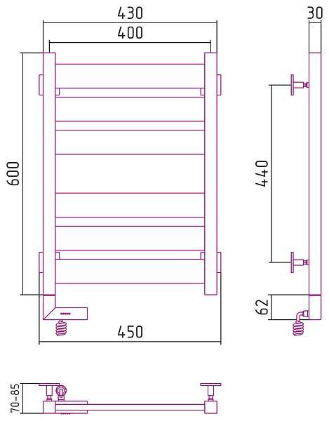 Полотенцесушитель электрический Сунержа Центурион 2.0 400x600 мм левый матовый черный 31-5602-6040