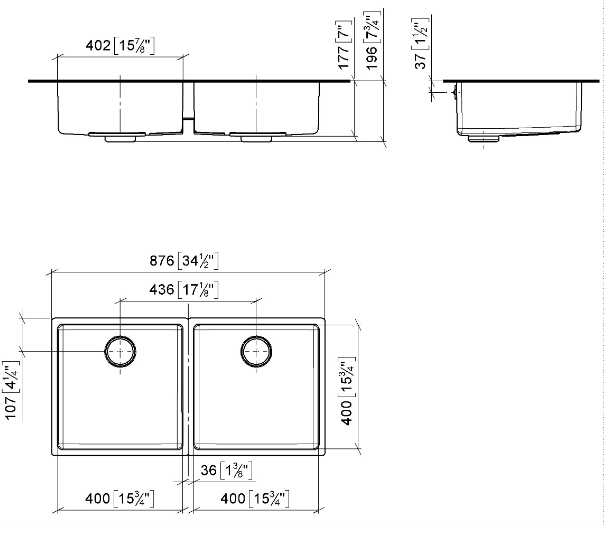 Мойка Dornbracht двойная 876x400x196 мм встраиваемая нержавеющая сталь 824000486