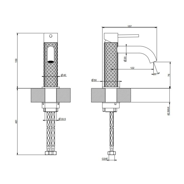 Смеситель для раковины Gessi 316 Intreccio настольный Steel Brushed 54102239