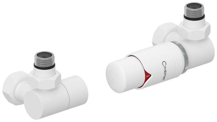 Комплект терморегуляторов Сунержа 3D автоматический правый G 1/2 x G 3/4 белый 3014226202