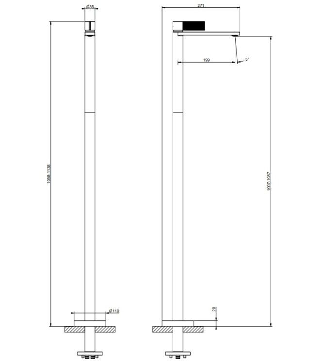 Смеситель для раковины Gessi Inverco Rigato напольный Black Metal PVD 73595706