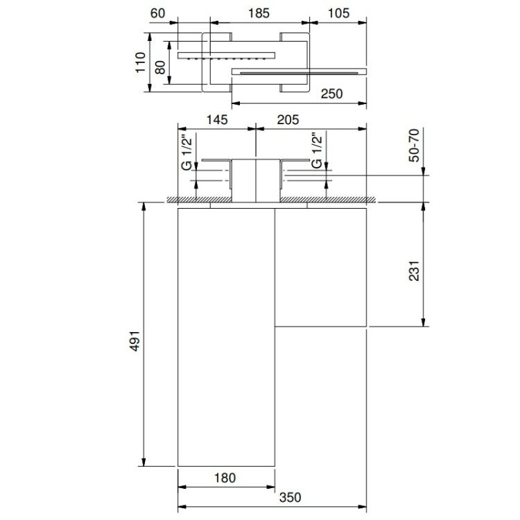 Верхний душ Fantini Acquadolce 350x490 мм двойной Pure Brass PVD 86Q78035B