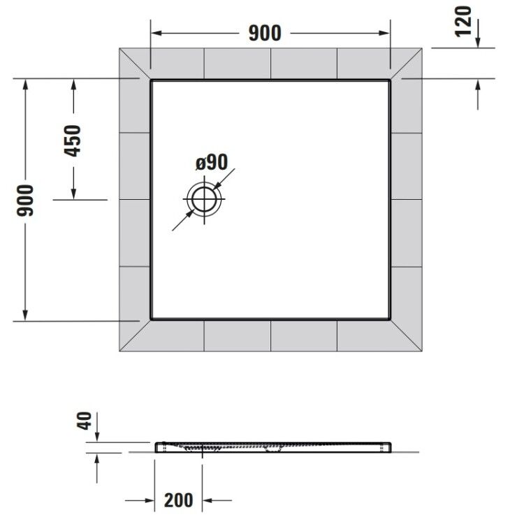 Душевой поддон Duravit Tempano 900x900x40 мм с антислипом белый 720188000000001
