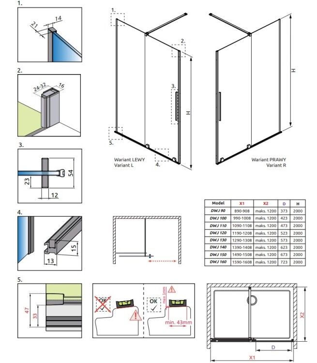Душевая дверь Radaway Furo DWJ 822x2000 мм правая, золото шлифованное, стекло прозрачное 101078229901R
