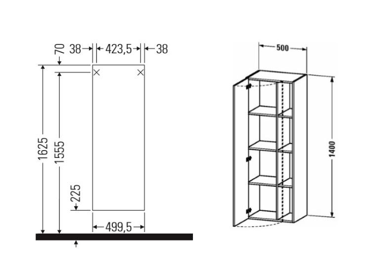 Шкаф-пенал Duravit DuraStyle 500x360x1400 мм подвесной петли слева белый матовый DS1239L1818