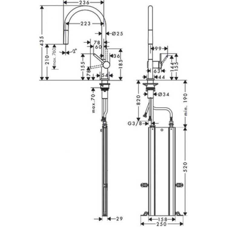 Смеситель для кухни Hansgrohe Talis M54 с вытяжным изливом sBox сталь 72803800