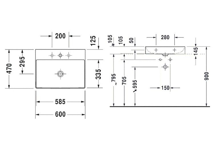 Раковина Duravit DuraSquare 600x470 мм накладная с 1 отверстием для смесителя 2353600071