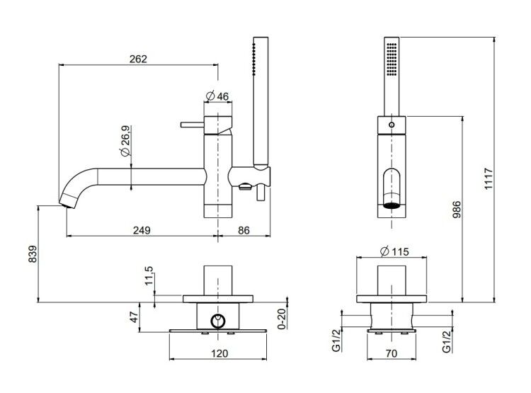 Смеситель для ванны Quadro Design Source напольный цвет золото розовое 12621OR