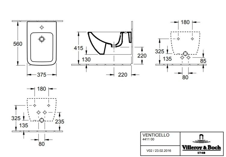 Биде подвесное Villeroy & Boch Venticello 375x560 мм Stone White CeramicPlus 441100RW