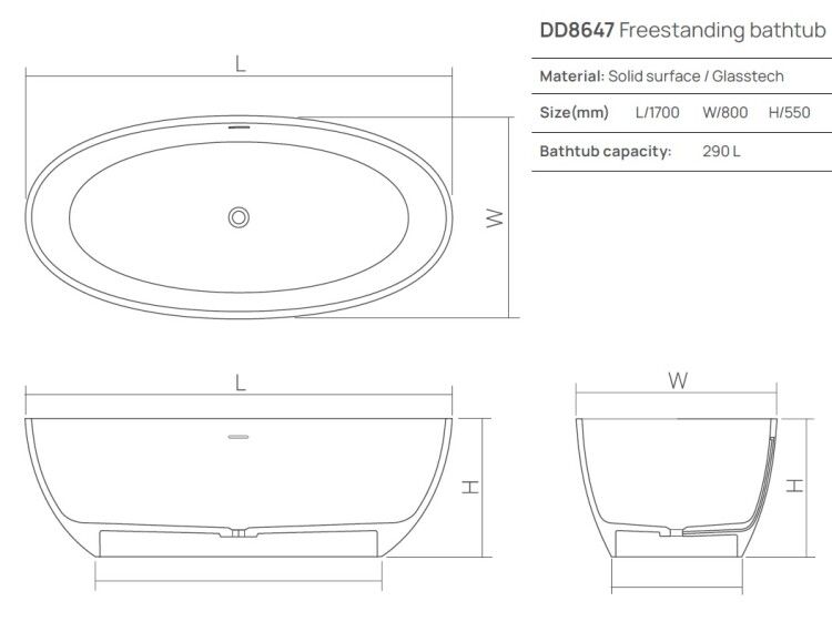Ванна DEA Design Nature 1700x800x550 мм отдельностоящая цвет черный DD8647170016
