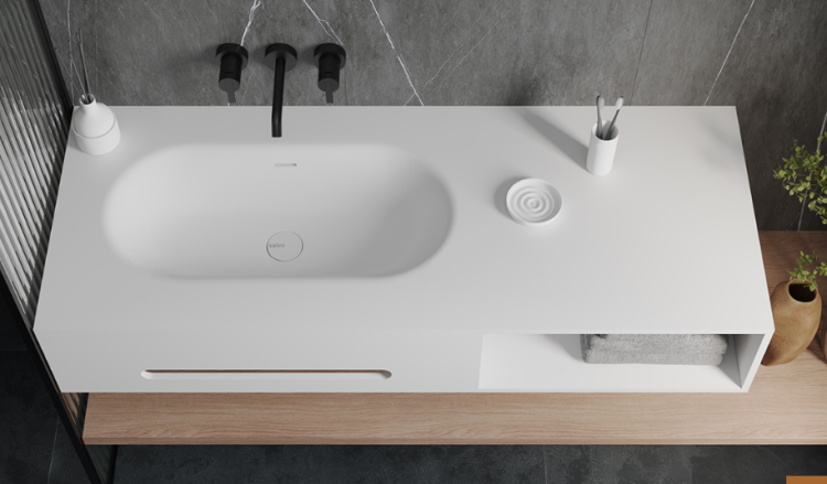 Столешница Salini Onda Flow Oval 72 1400x500x176 мм с интегрированной раковиной слева белый 14022042MN