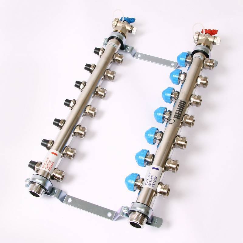Коллекторная группа из нержавеющей стали Rehau HKV-D с регулирующими и термостатическими вентилями 1 x 3/4 EK 7 выходов 218071